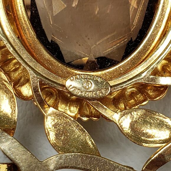 Danecraft 1960's Signed 1/20  12 K G.F. Mid Century Oval Smokey Topaz Brooch - Picture 12 of 16